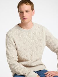 KABELSTRIKK CREW NECK-GENSER, Oatmeal, highres
