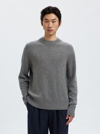 CASHMERE BLEND KNITTED PULLOVER, Medium Grey Melange, highres