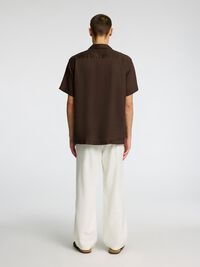 100% LINNEN OVERHEMD MET KORTE MOUWEN, Chocolate Brown, highres