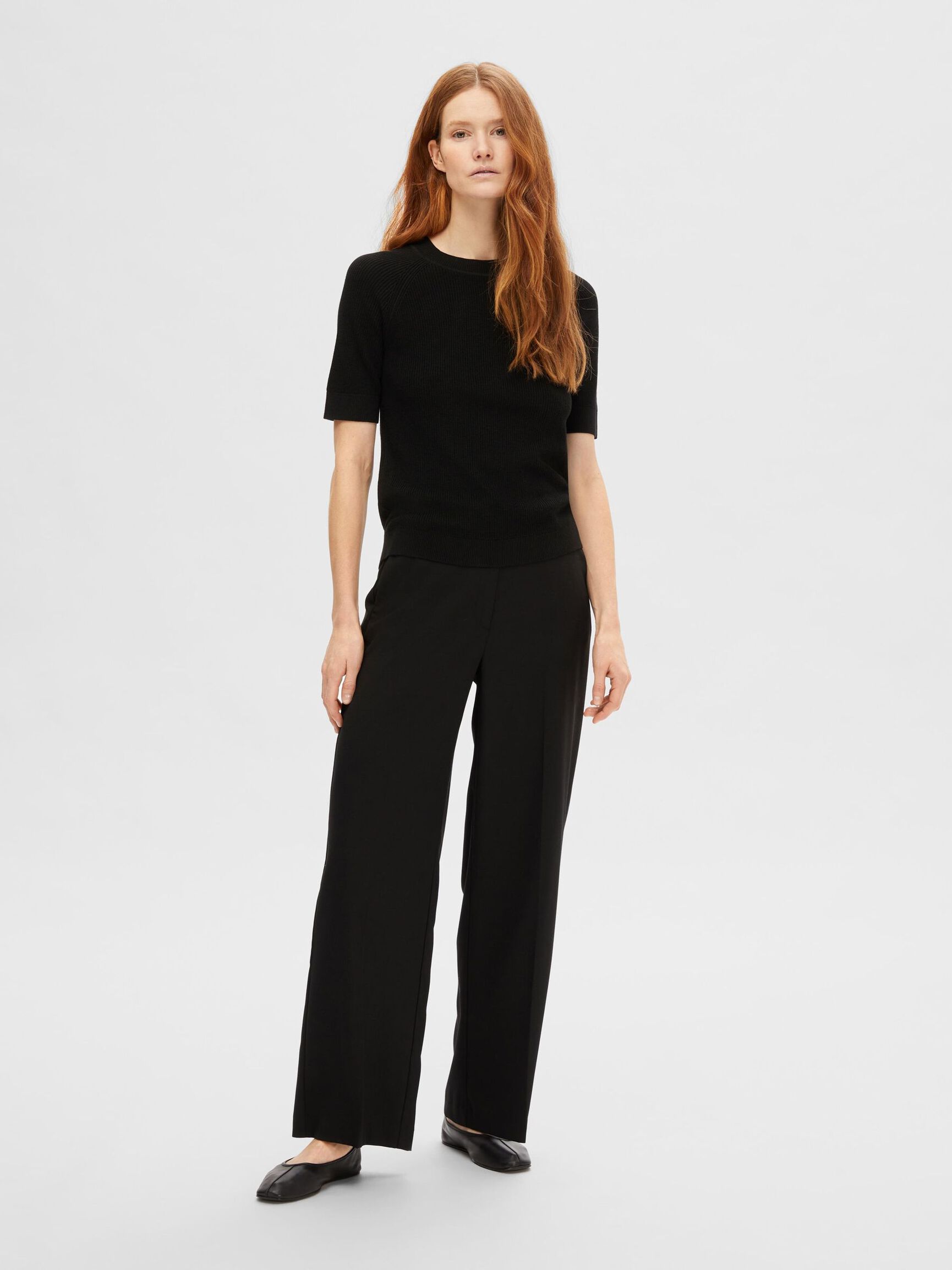 VISCOSE BLEND KNITTED TOP, Black, highres