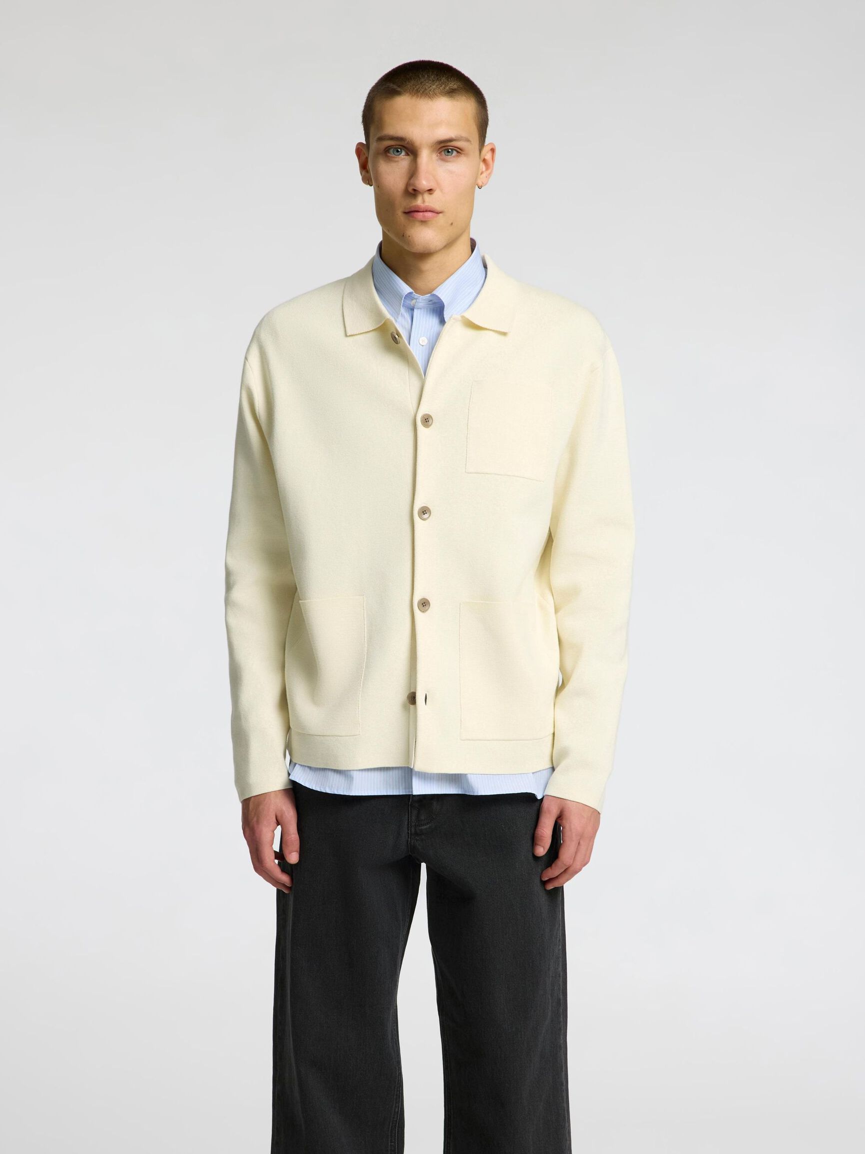 RELAXED FIT KNITTED CARDIGAN, Pristine, highres