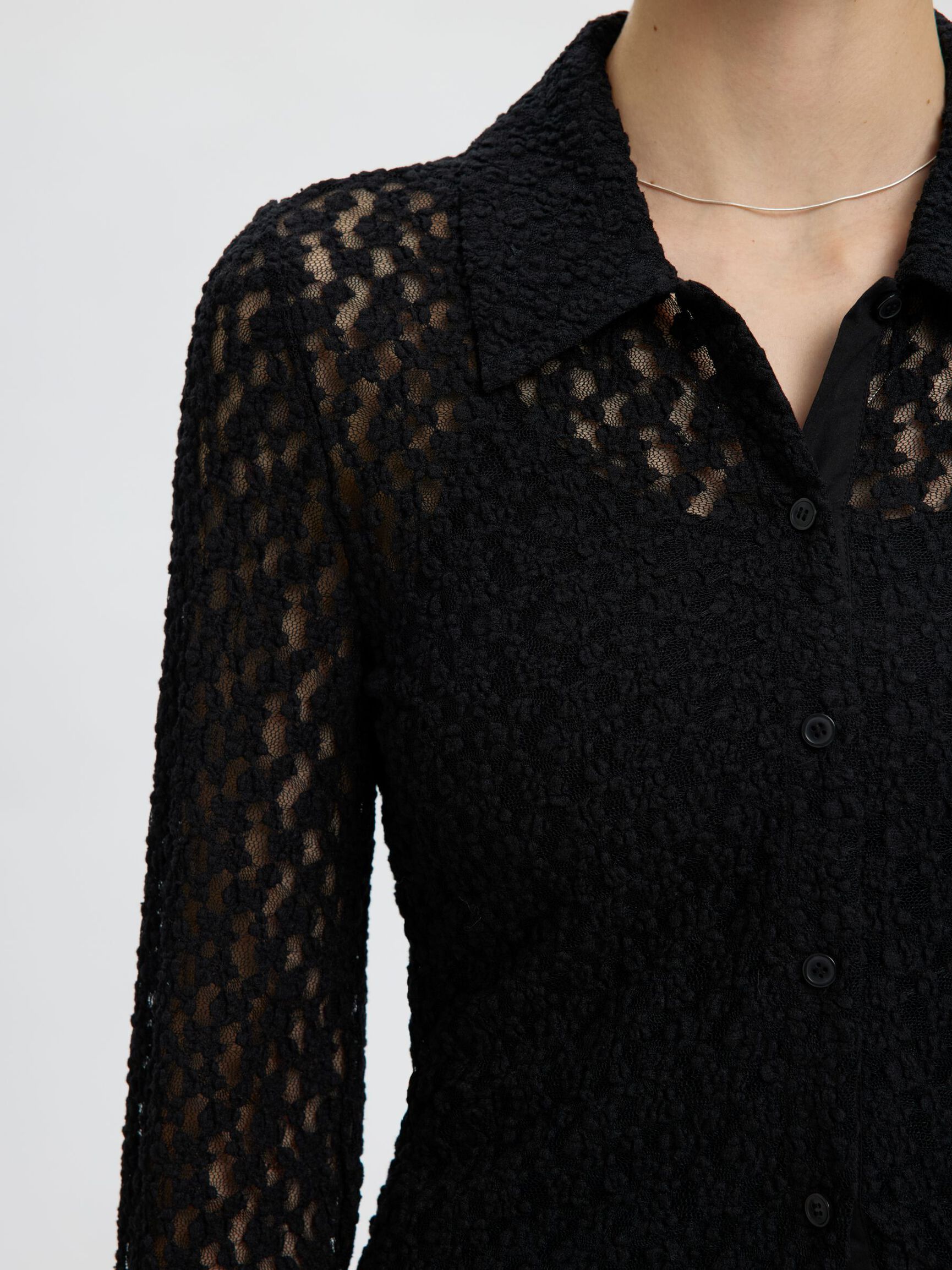 LACE SHIRT, Black, highres