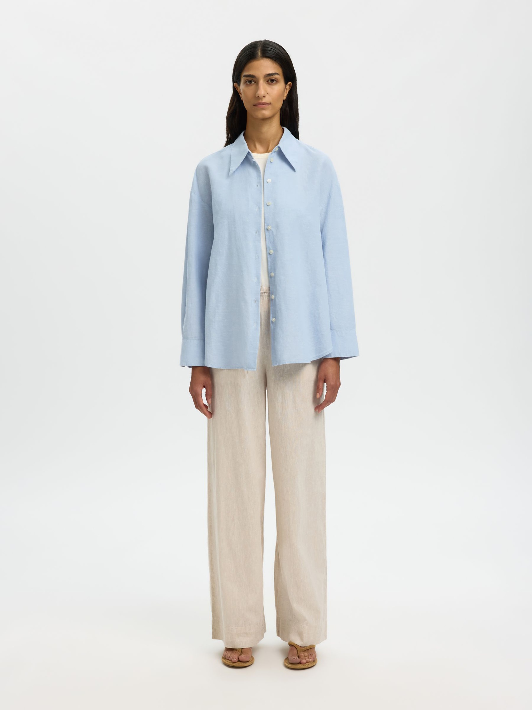 OVERSIZED BLUSE AUS LEINENGEMISCH, Dusty Blue, highres