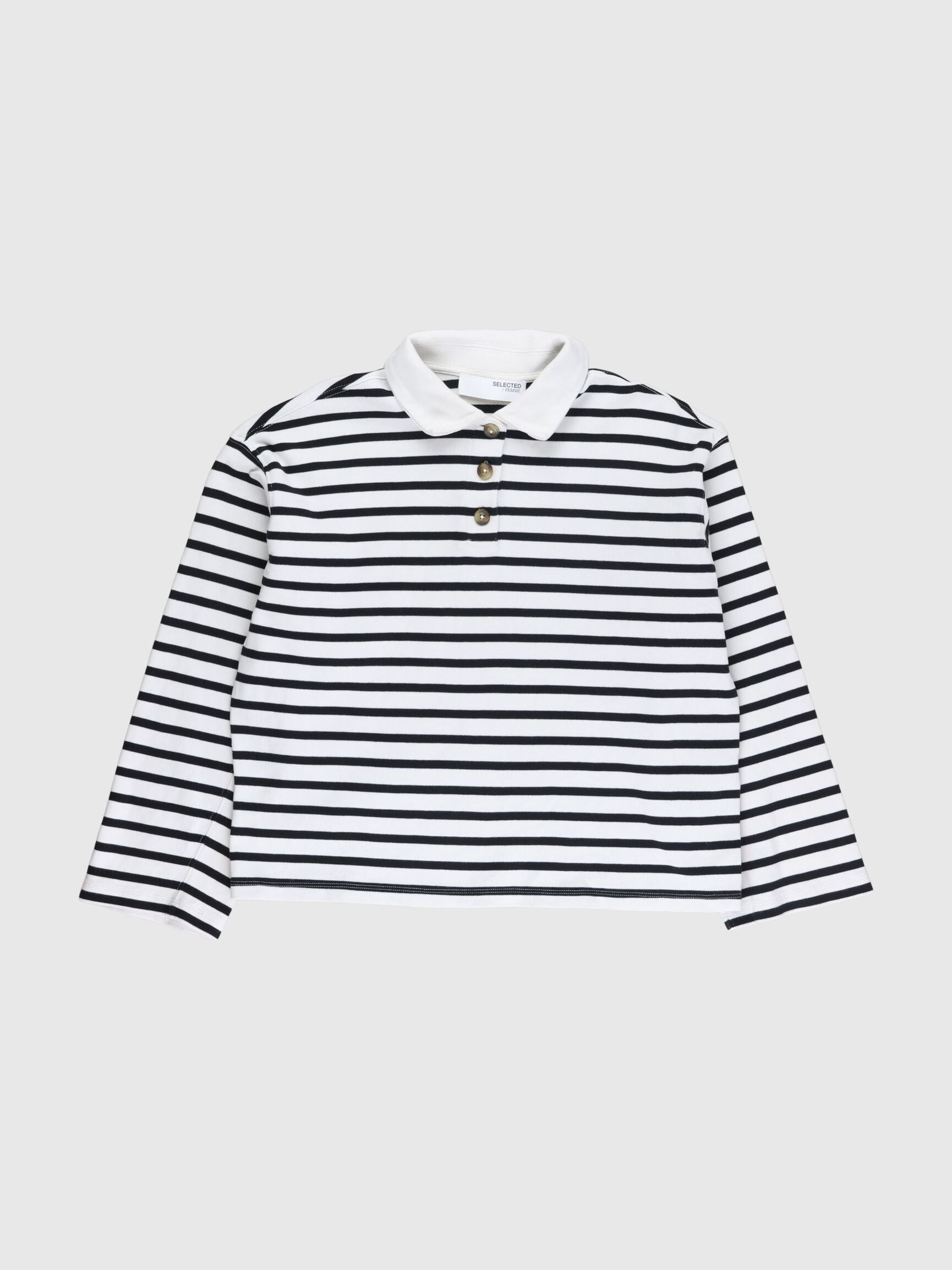 STRIPED  LONG-SLEEVED POLO, Snow White, highres