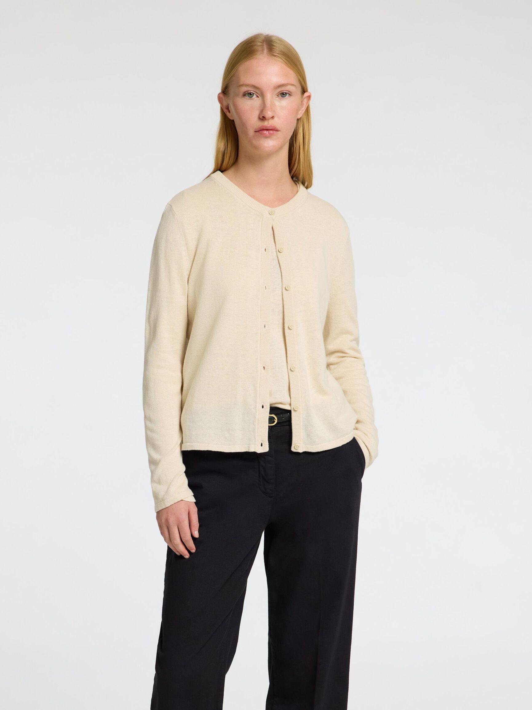 LINNENMIX GEBREID VEST, Birch, highres