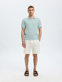 CROCHET STYLE KNITTED POLO SHIRT, Winter Sky, highres