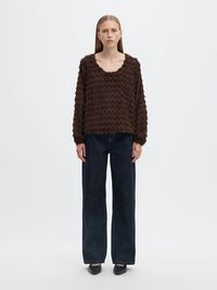 ZIGZAG FRINGE BALLOON SLEEVE TOP, Delicioso, highres