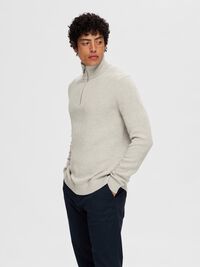 HALVE RITSSLUITING SWEATER, Light Grey Melange, highres