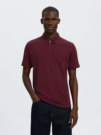 ZIPPER KNITTED POLO SHIRT, Tawny Port, highres