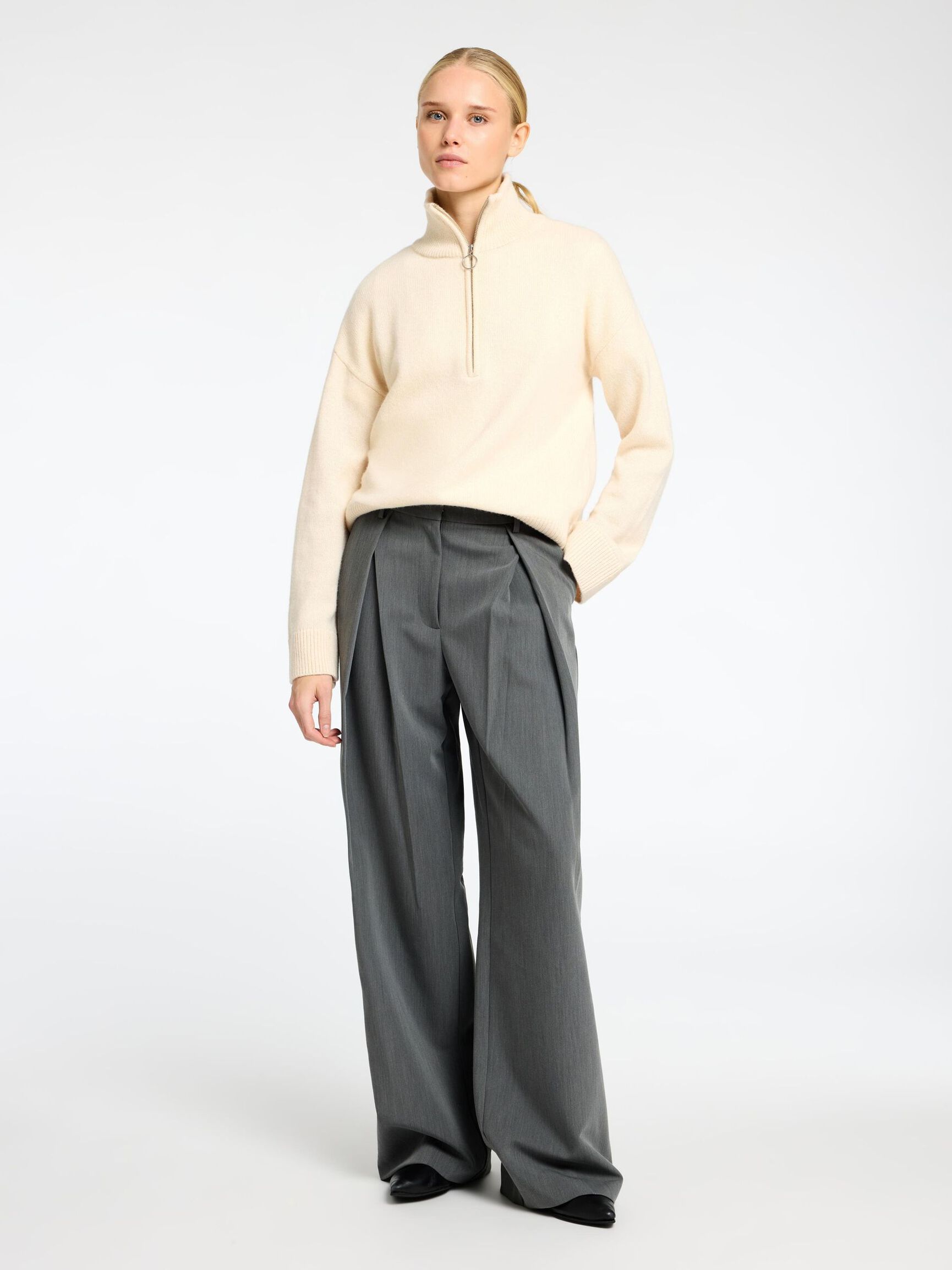 WOOL BLEND HALF-ZIP JUMPER, Birch, highres