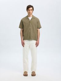 BRODERIE ANGLAISE KORTÆRMET SKJORTE, Vetiver, highres