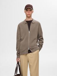 KNITTED ZIP-FRONT CARDIGAN, Morel, highres
