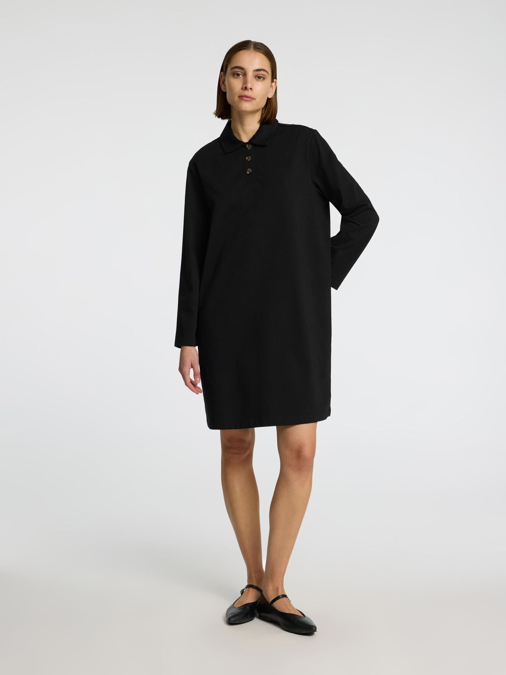 POLO STIJL JURK MET LANGE MOUWEN, Black, highres