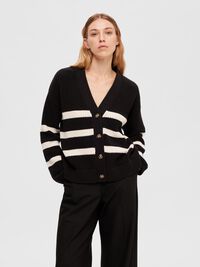 STRIPED CARDIGAN, Black, highres