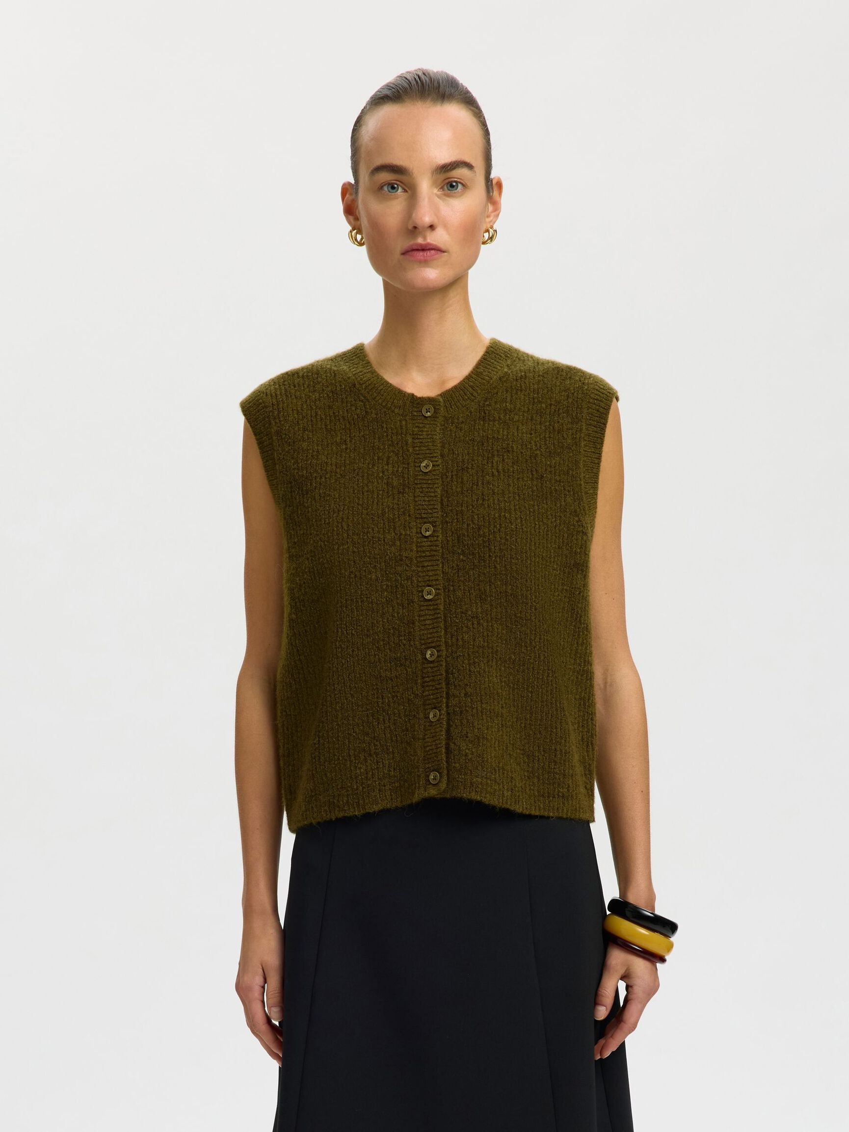 WOOL BLEND  WAISTCOAT, Fir Green, highres