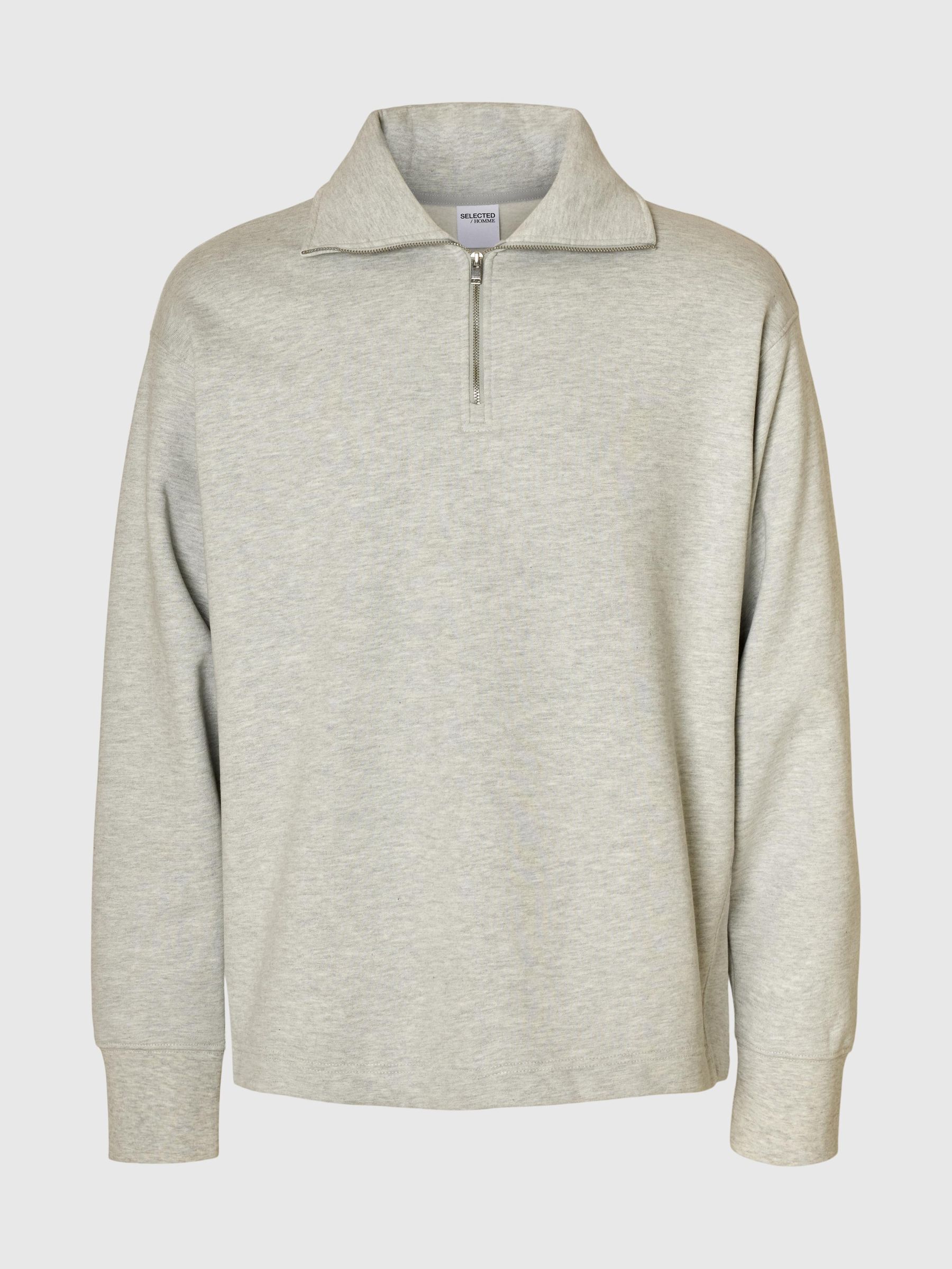 BOMULL SWEATSHIRT MED GLIDELÅS, Light Grey Melange, highres