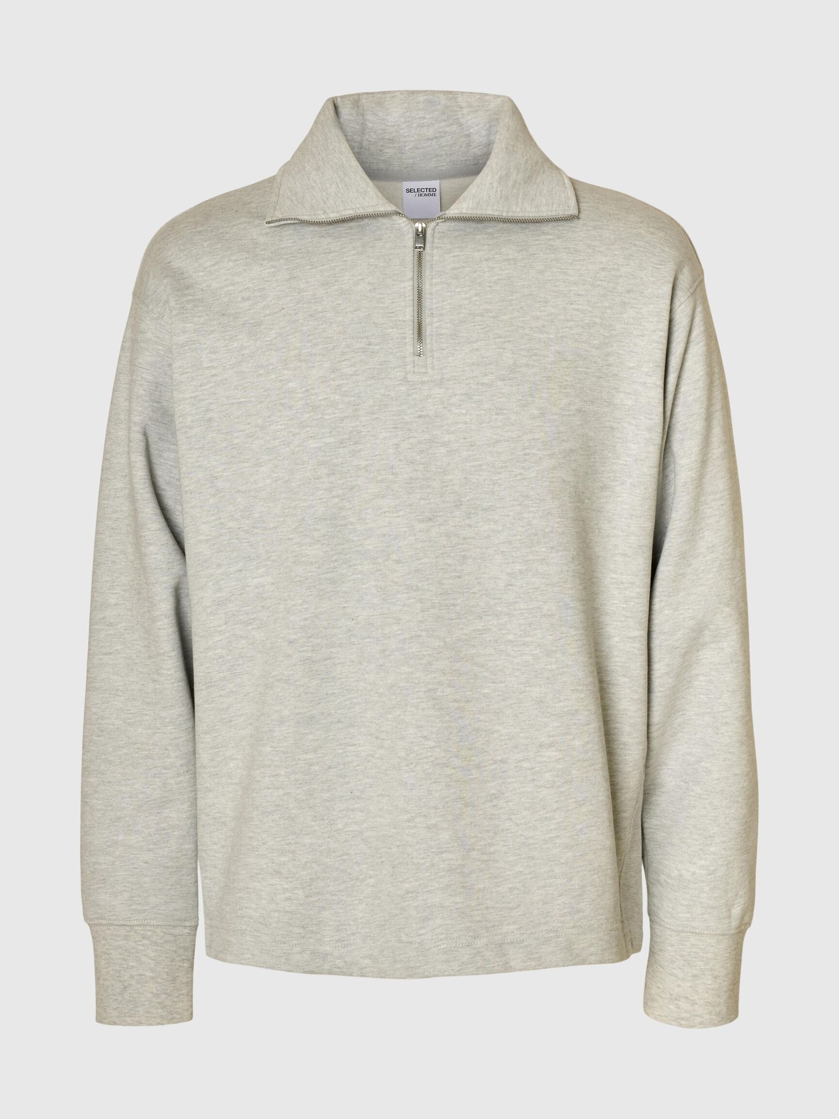 BOMULL SWEATSHIRT MED GLIDELÅS, Light Grey Melange, highres