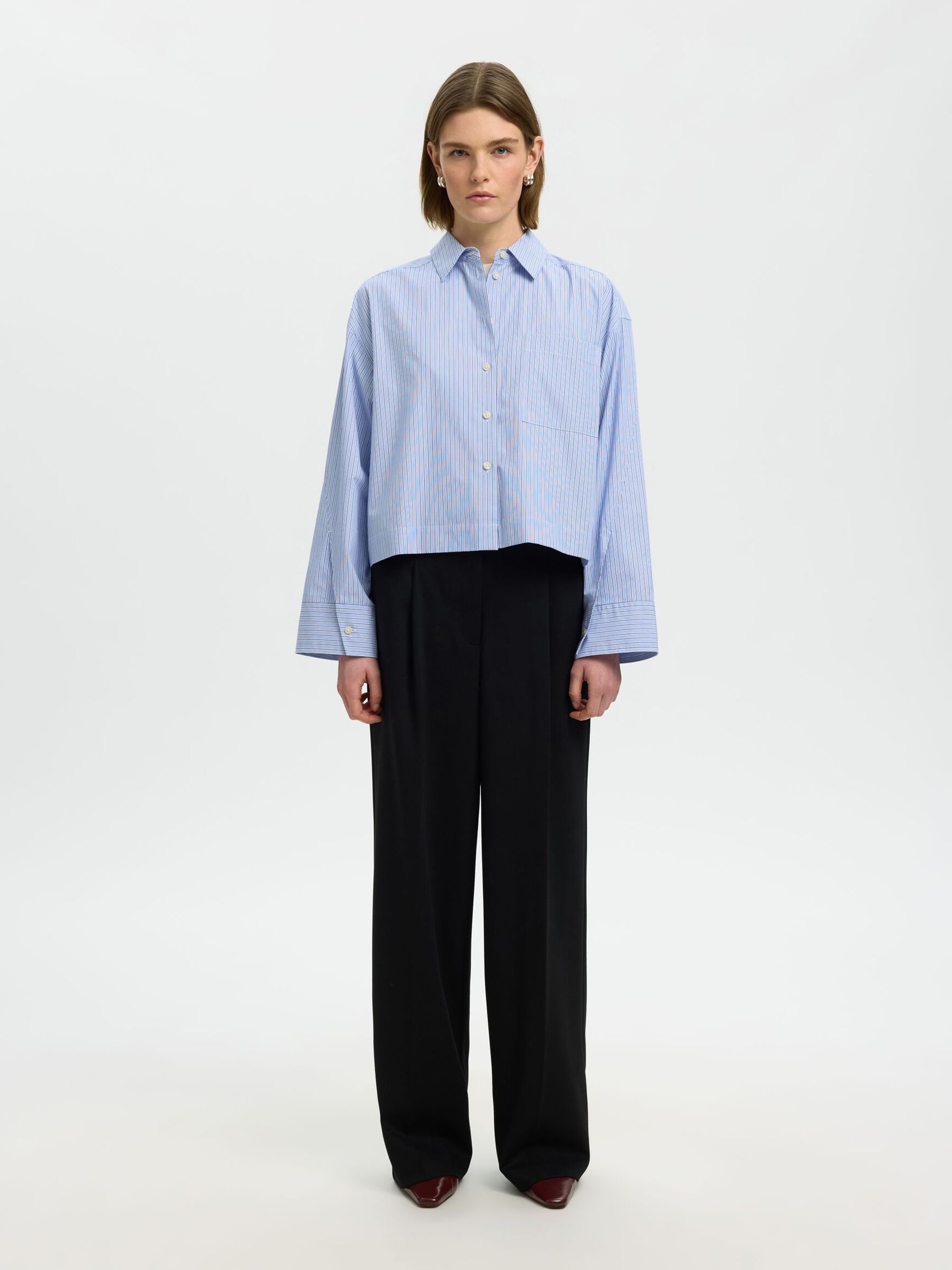 COTTON  CROPPED SHIRT, Dark Sapphire, highres