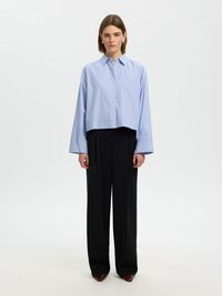 COTTON  CROPPED SHIRT, Dark Sapphire, highres