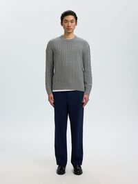 CABLE KNIT PULLOVER, Medium Grey Melange, highres