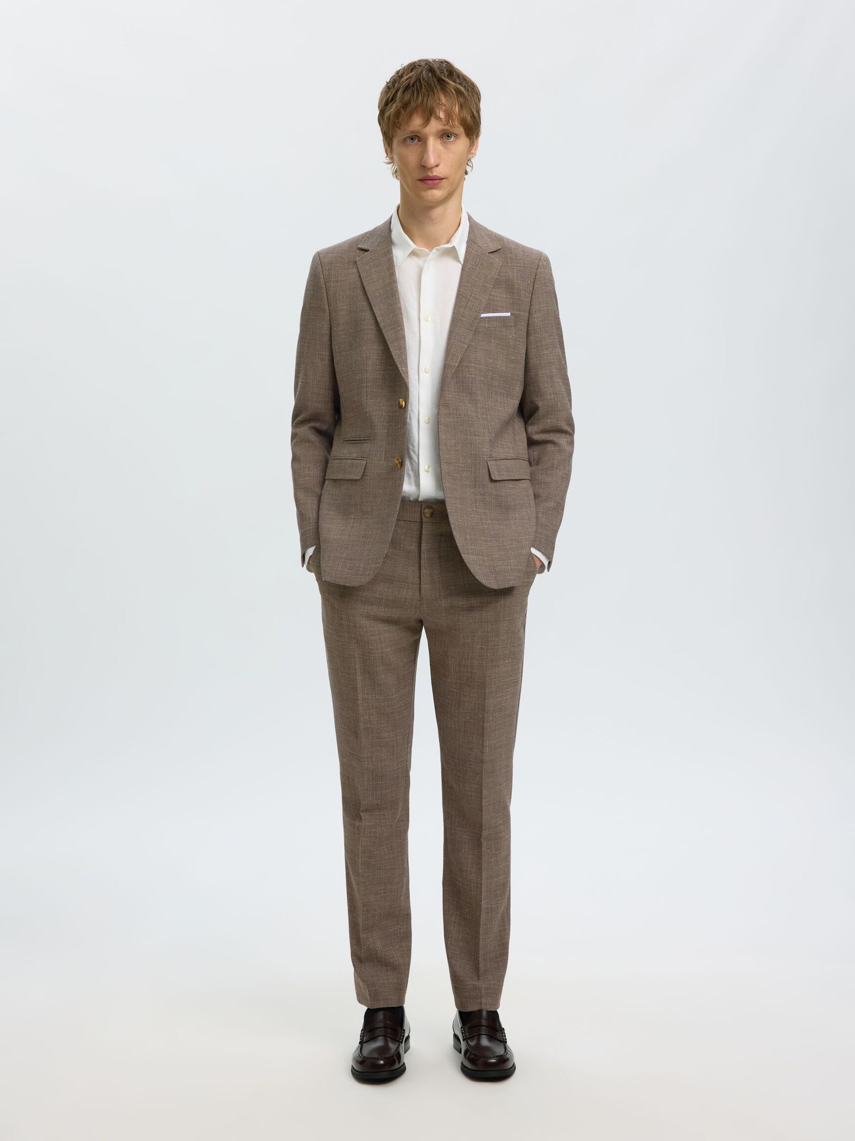 SLIM FIT SINGLE-BREASTED BLAZER, Dark Sand Melange, highres