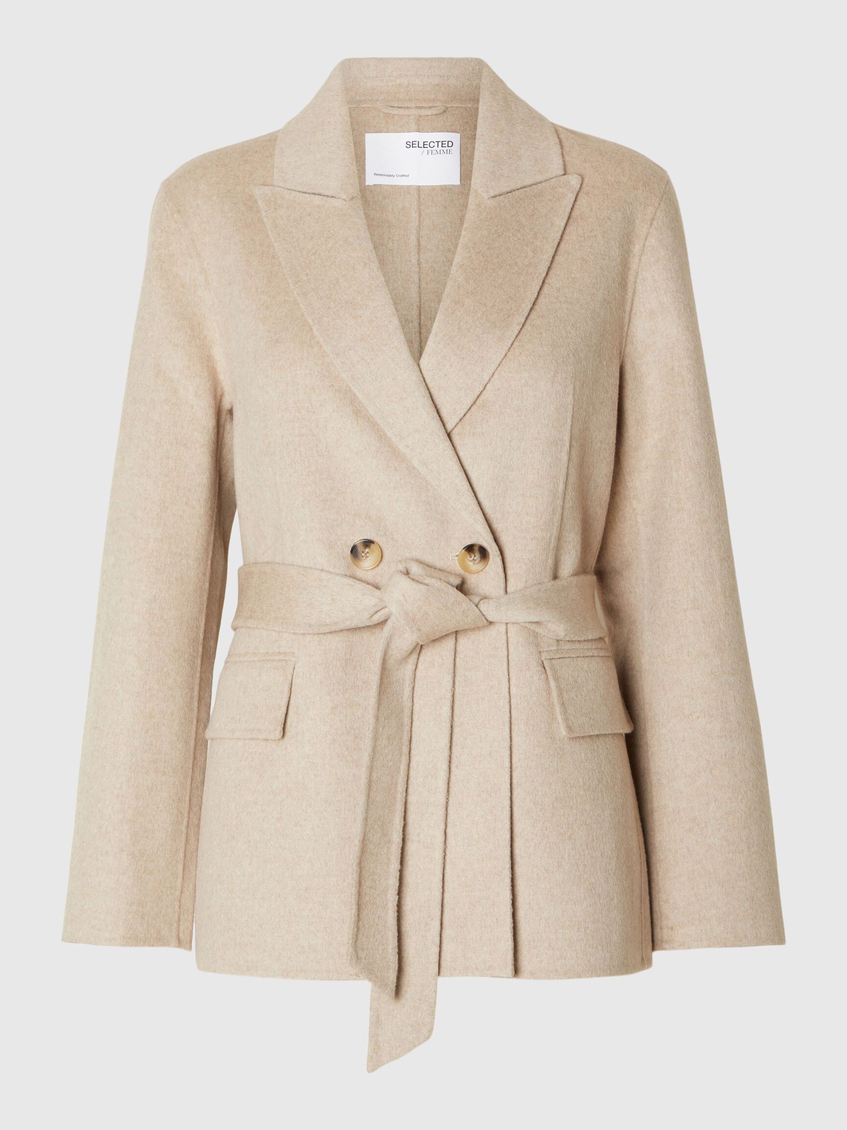 WOOL BLEND DOUBLE-BREASTED JACKET, Sandshell, highres