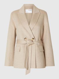 WOOL BLEND DOUBLE-BREASTED JACKET, Sandshell, highres