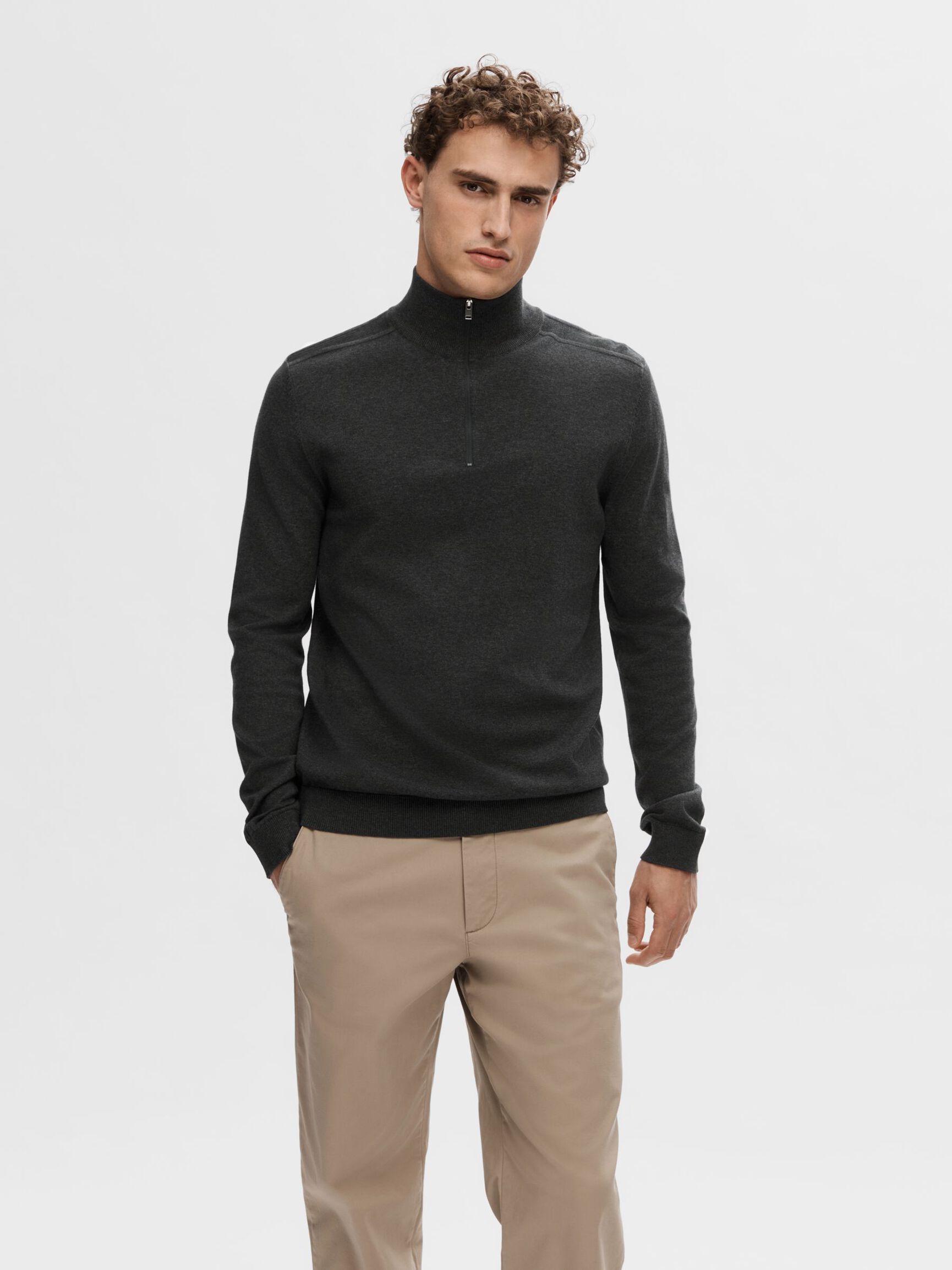 HALF-ZIP STRICKPULLOVER, Antracit, highres