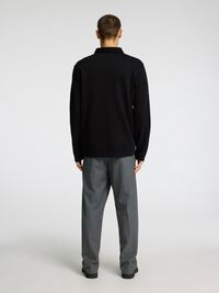 GERIPPTES HALF-ZIP LANGARM-POLOSHIRT, Black, highres