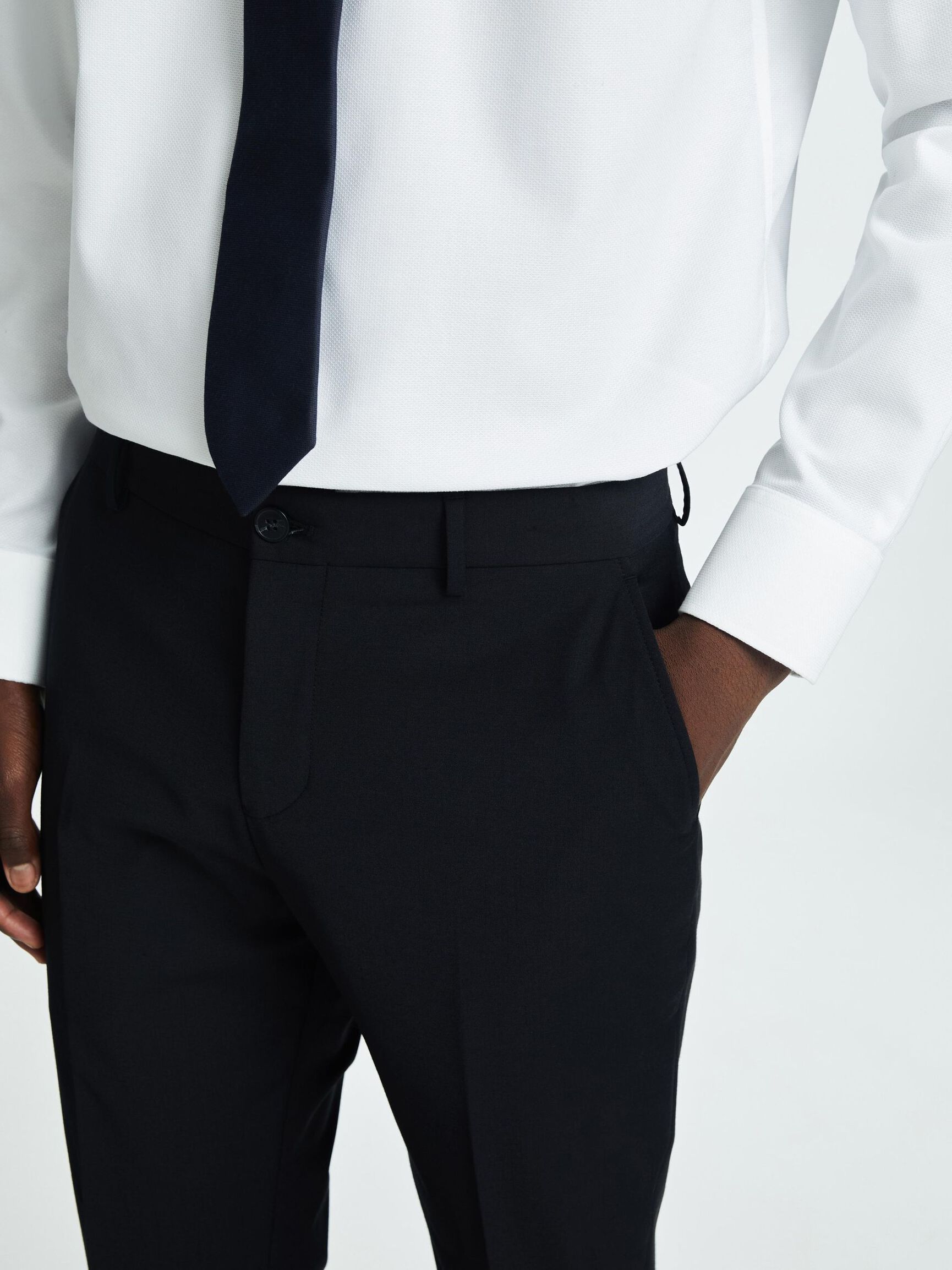 SLIM FIT WOOL BLEND SUIT TROUSERS, Black, highres