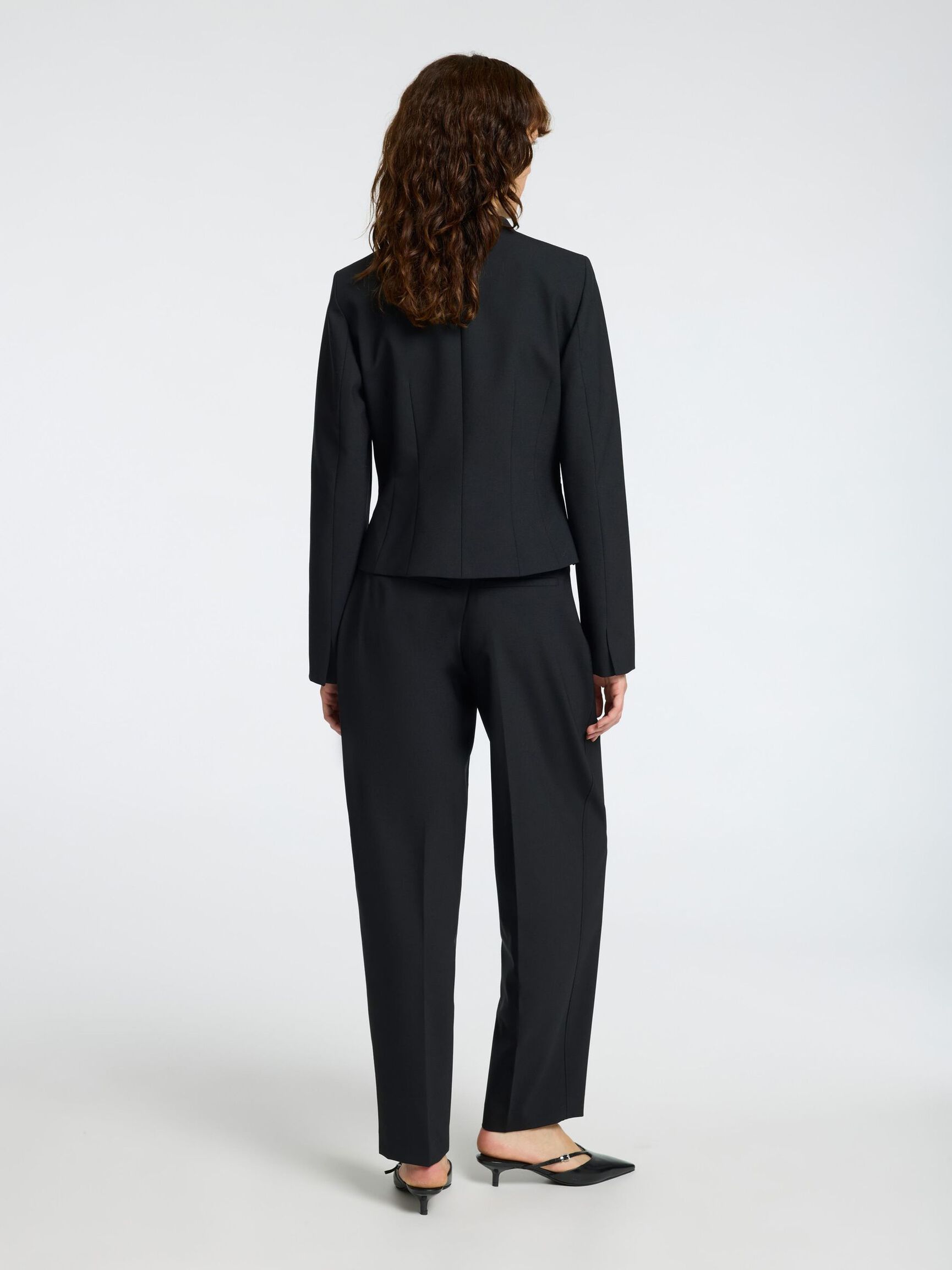 AJUSTÉ EN LAINE MÉLANGÉE BLAZER, Black, highres
