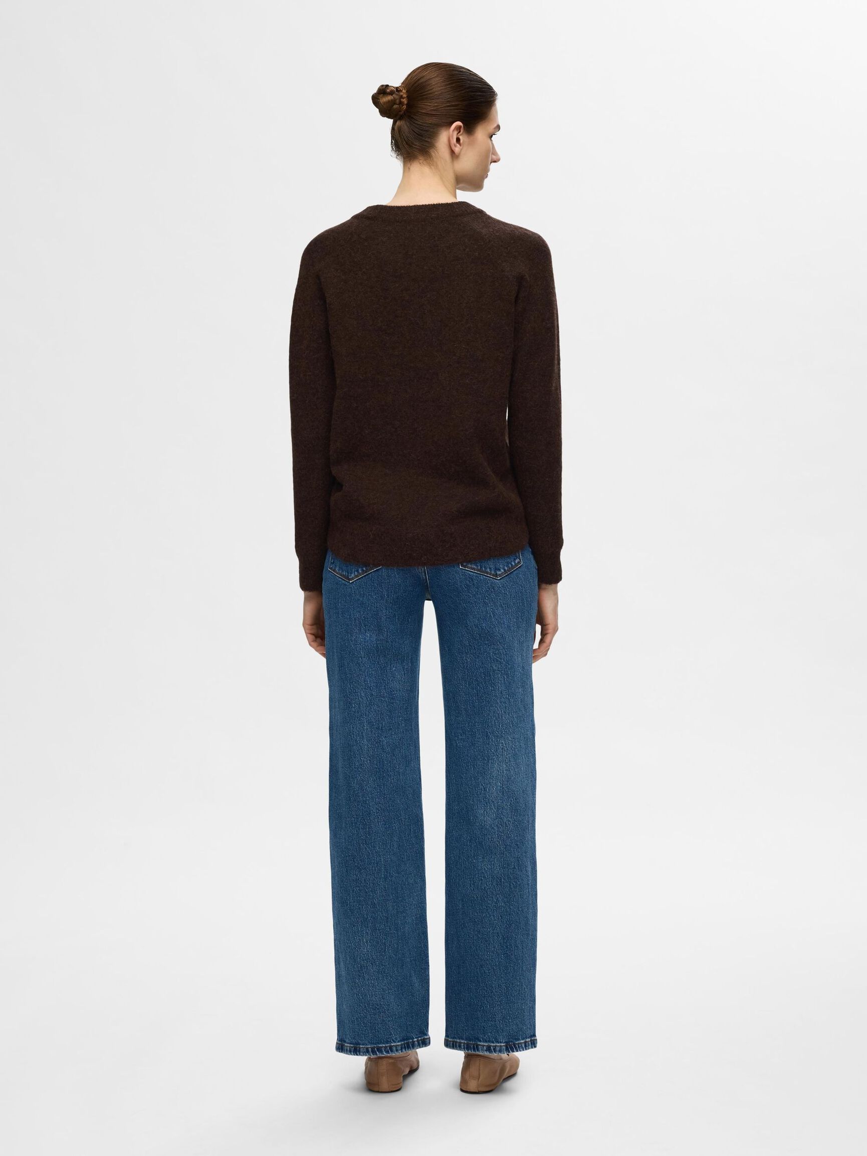 LONG-SLEEVED KNITTED JUMPER, Coffee Bean, highres