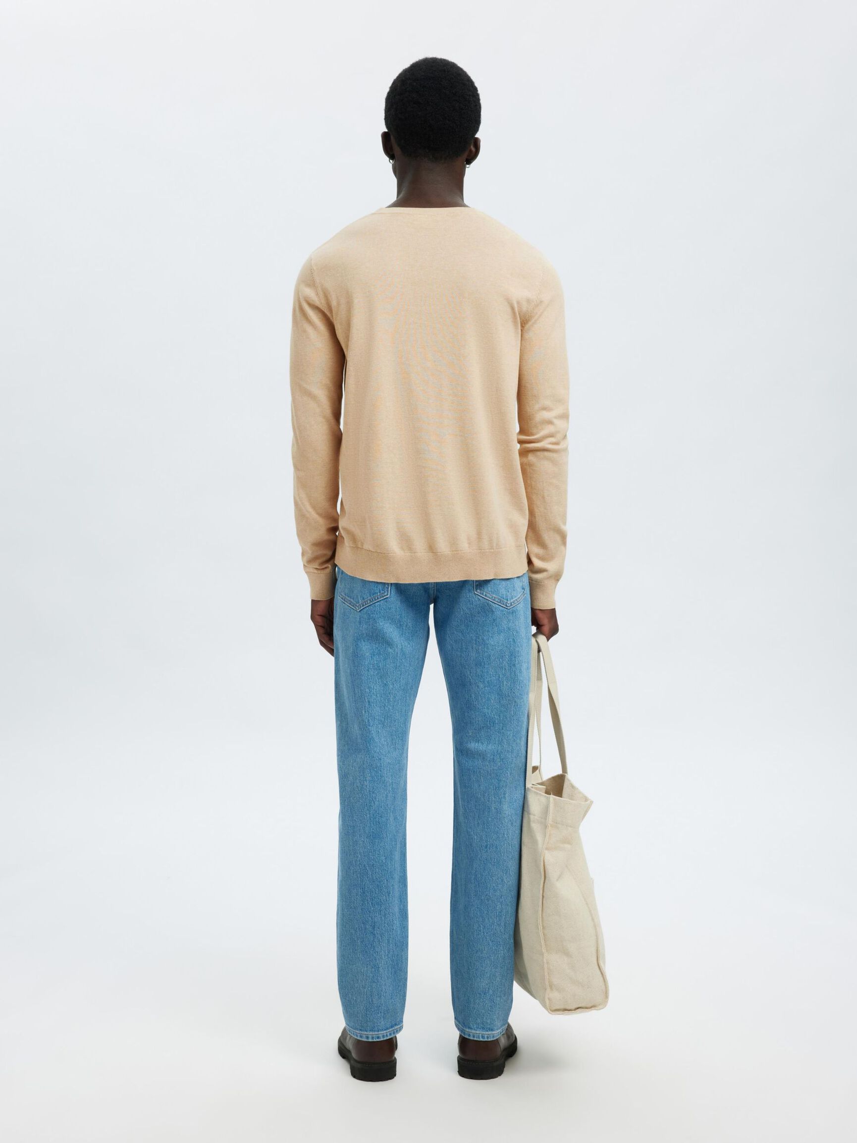 LONG-SLEEVED KNITTED JUMPER, Oatmeal, highres