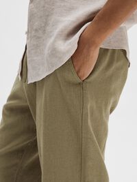 SLIM TAPERED LINEN BLEND TROUSERS, Burnt Olive, highres