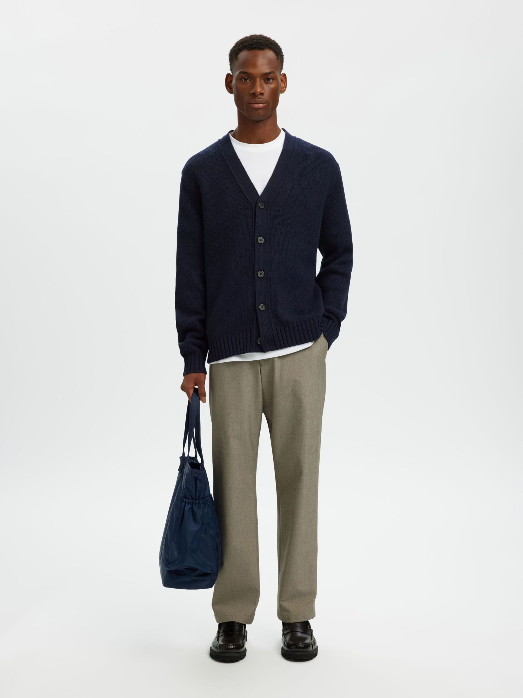 RELAXED FIT WOOL BLEND CARDIGAN, Sky Captain, highres
