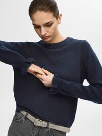 WOLLGEMISCH RÜSCHENÄRMEL PULLOVER, Dark Sapphire, highres