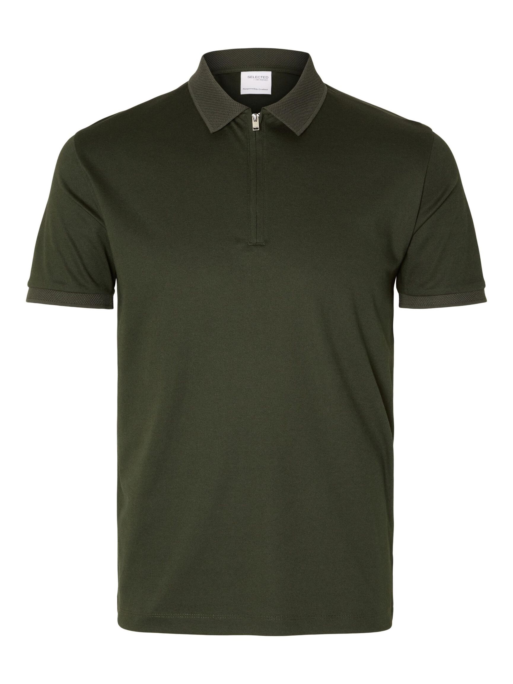 ZIPPER POLO SHIRT, Forest Night, highres
