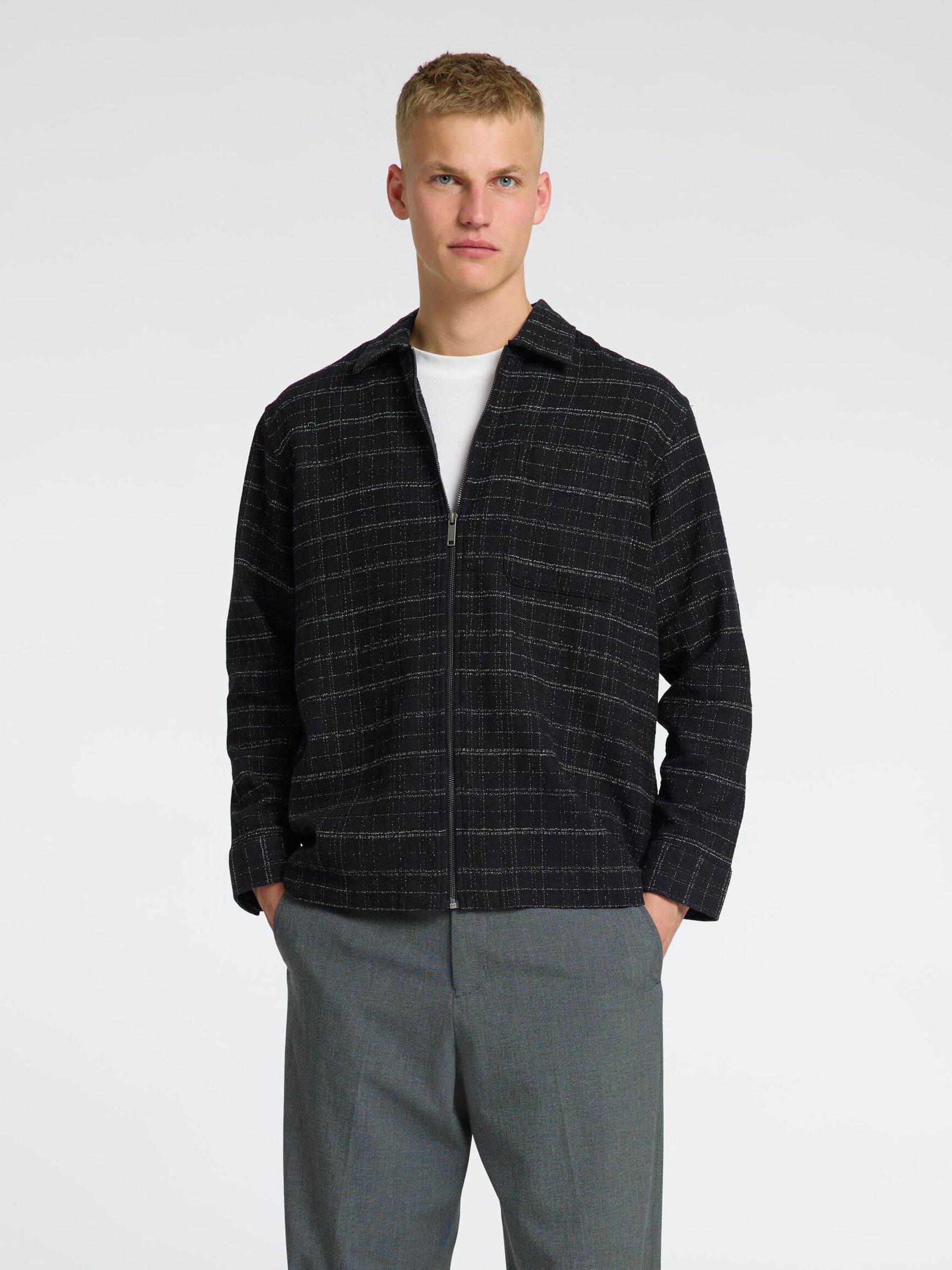 ZIPPED OVERSHIRT, Black, highres