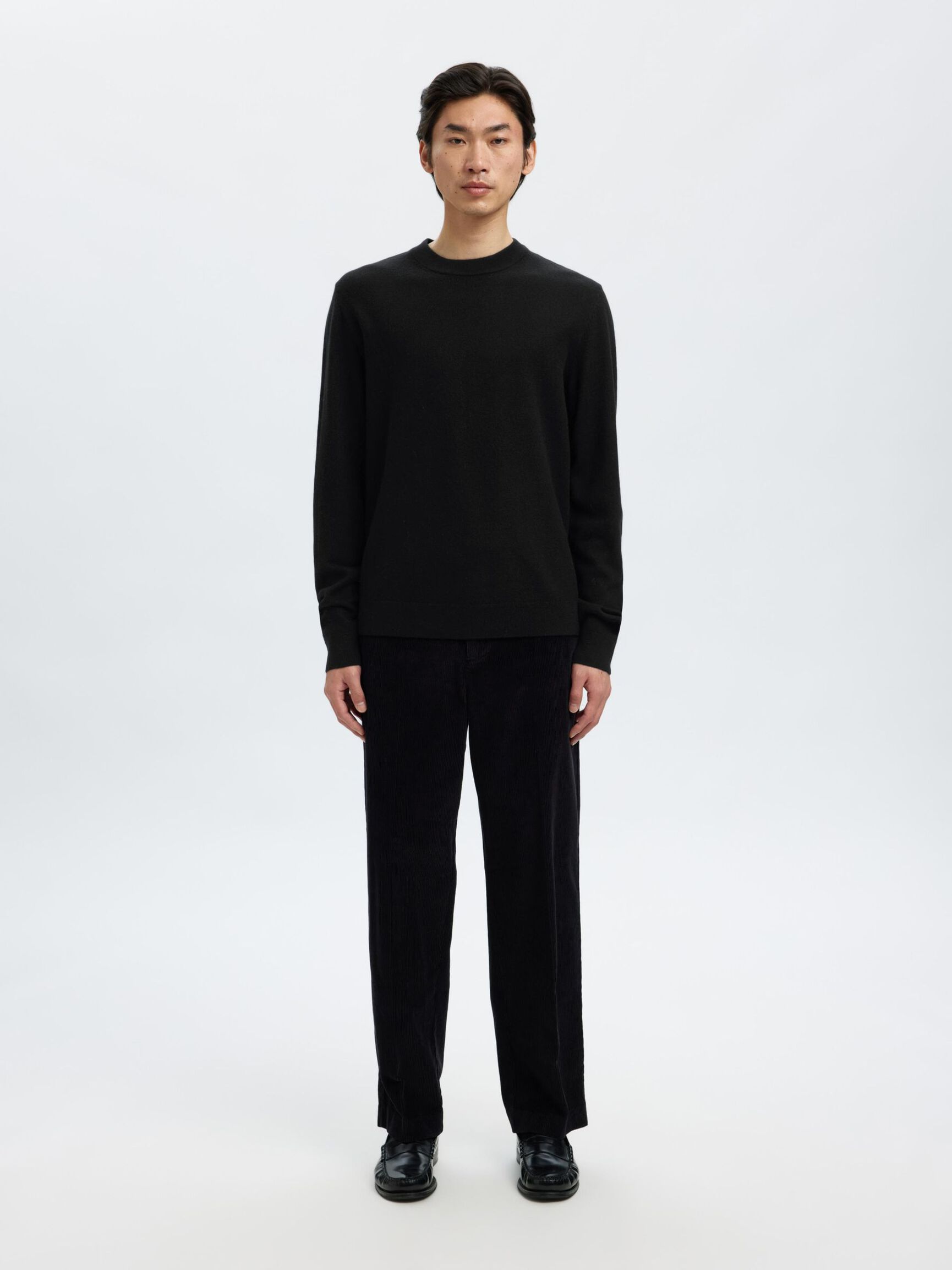 100% MERINO WOOL PULLOVER, Black, highres