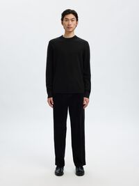 100% MERINO WOOL PULLOVER, Black, highres