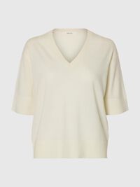 100% MERINOULL STICKAD TOPP, Egret, highres