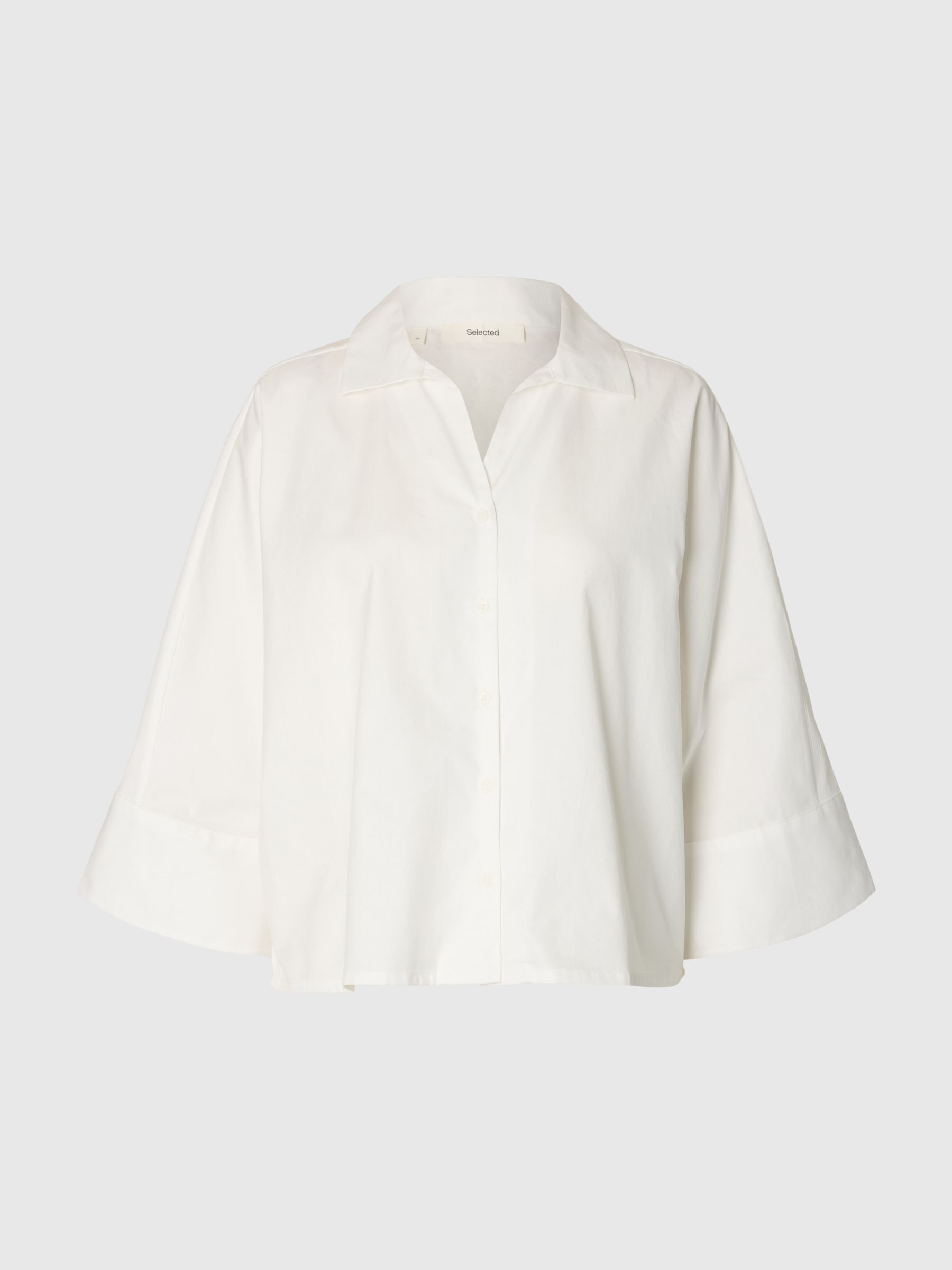 COTTON 3/4 SLEEVED SHIRT, Bright White, highres