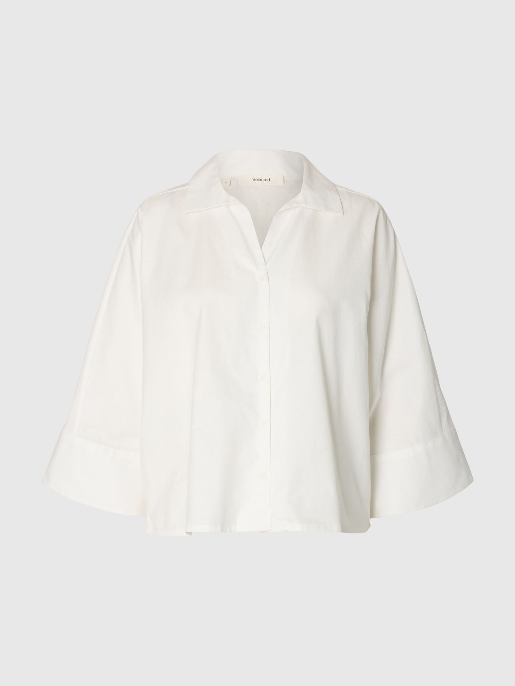 COTTON 3/4 SLEEVED SHIRT, Bright White, highres