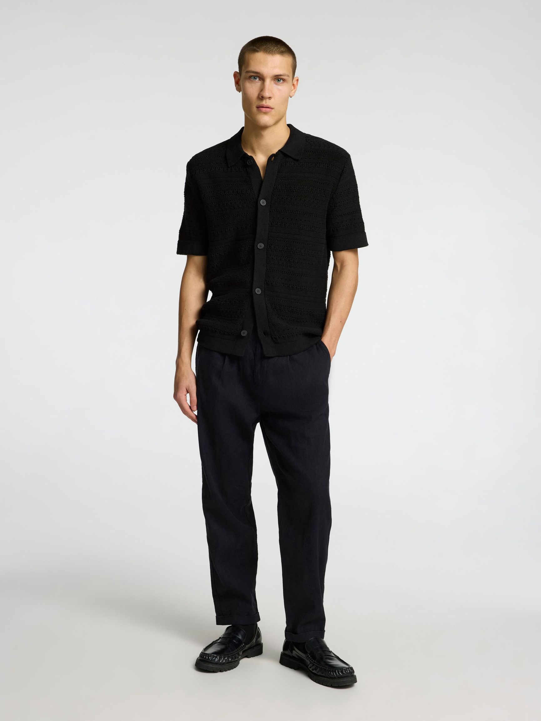 EN MAILLE CHEMISE À MANCHES COURTES, Black, highres