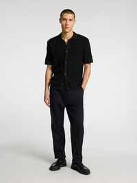 GEBREIDE OVERHEMD MET KORTE MOUWEN, Black, highres