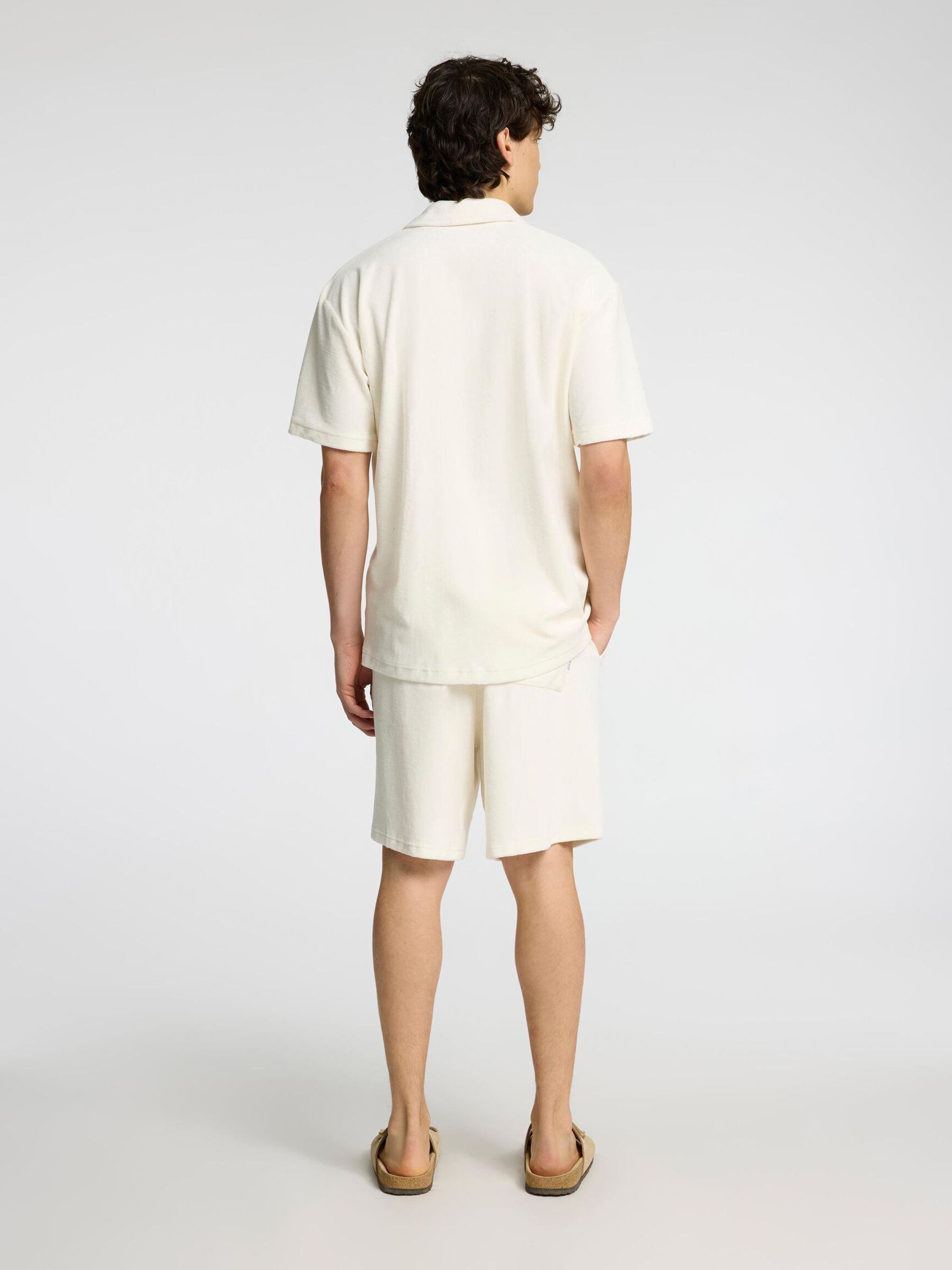 TERRYCLOTH CHEMISE À MANCHES COURTES, Egret, highres
