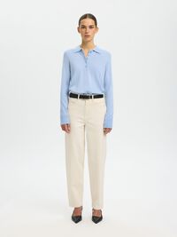 100% MERINOULD STRIKKET POLOSHIRT, Cashmere Blue, highres