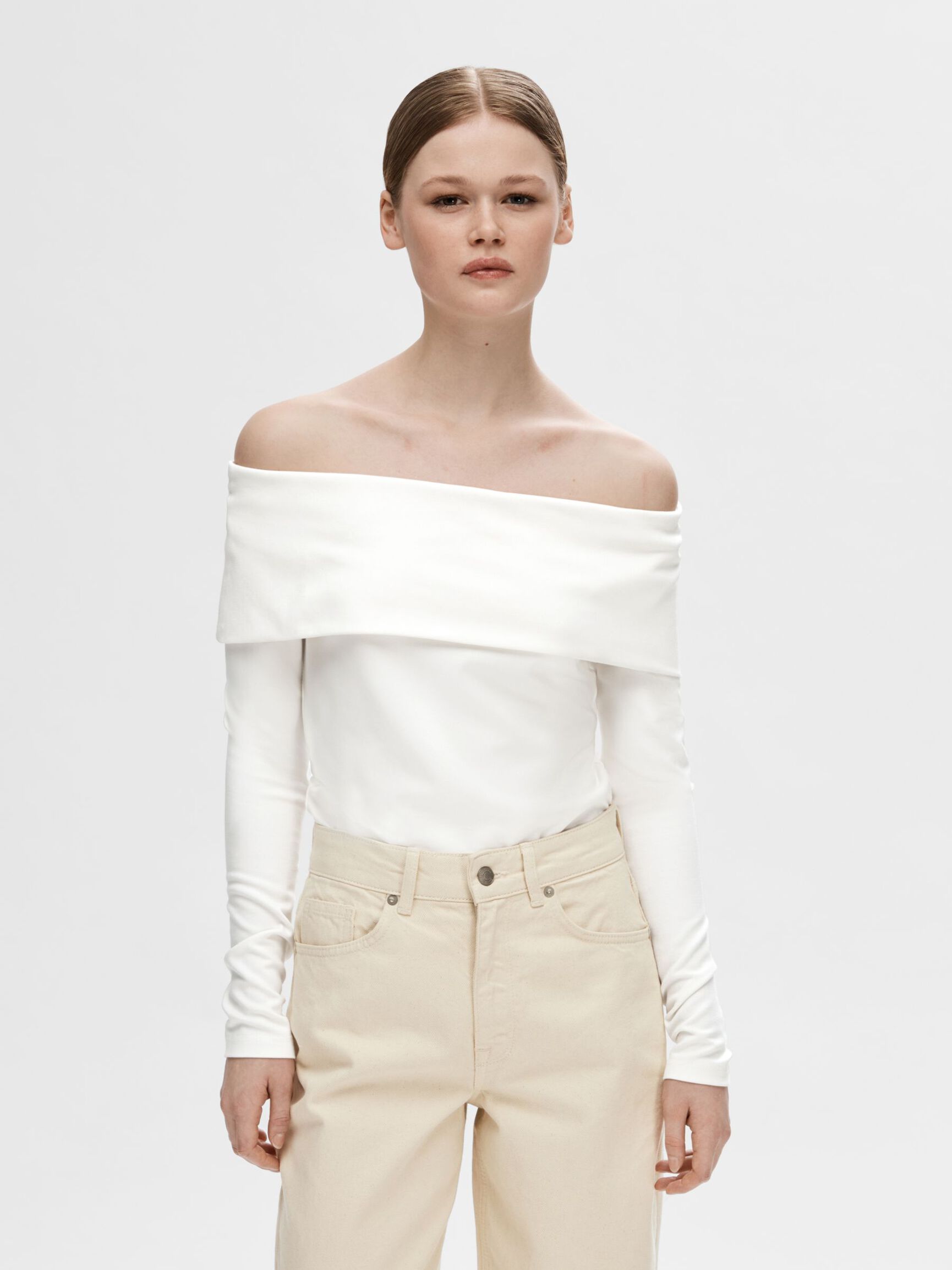 VISCOSE BLEND OFF-SHOULDER TOP, Snow White, highres