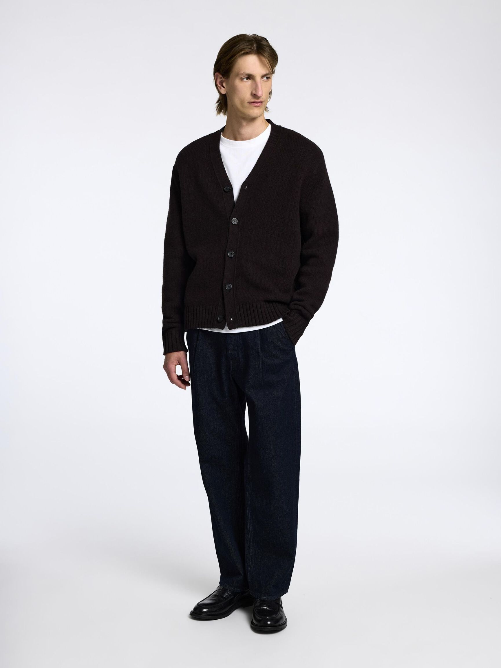 RELAXED FIT WOLLGEMISCH STRICKJACKE, Chocolate Torte, highres