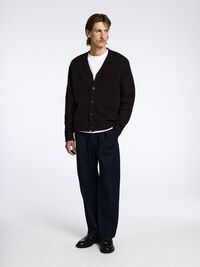 RELAXED FIT WOLLGEMISCH STRICKJACKE, Chocolate Torte, highres